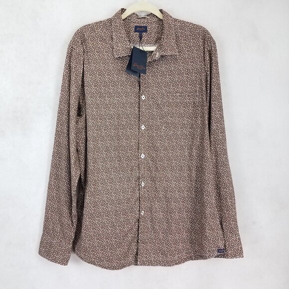 NEW Good Man Men's XL Button Down Long Sleeve Shirt Black Coffee Geo Print - Picture 1 of 11
